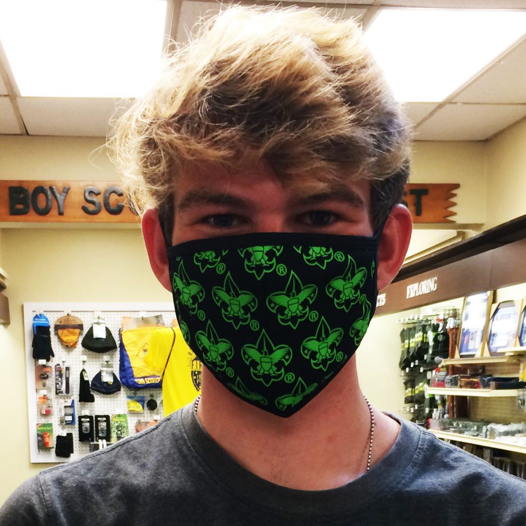 Scout models a Scouts BSA face mask