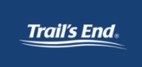 Trails End popcorn logo in white on a blue background