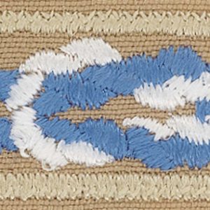 The Silver Beaver award patch is a khaki rectangle with a light blue and white knot