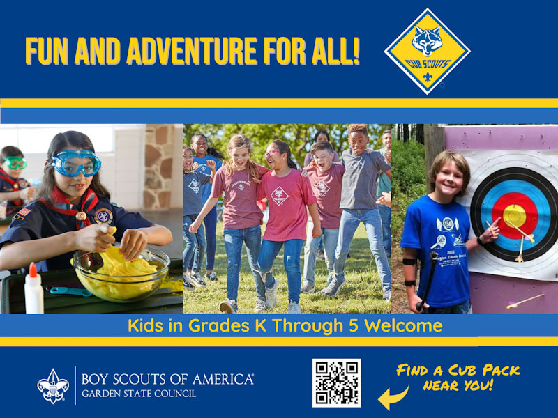 pictures of kids in grades K through 5 having fun with science, games, archery, and the hands-on activities available through Cub Scouts with Garden State Council, BSA