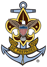 The logo of Sea Scouting BSA is a an anchor with a gold and brown fleur di lis and superimposed eagle emblazoned with the words Be Prepared.