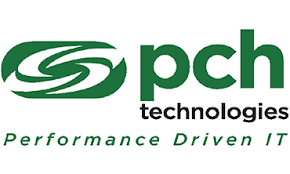 Typographic logo in green on white background for PCH Technologies