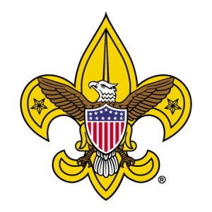 The gold fleur di lis with ealge logo of the Scouts BSA program