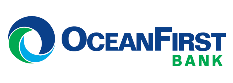 blue and green swirl logo with words for Ocean First Bank